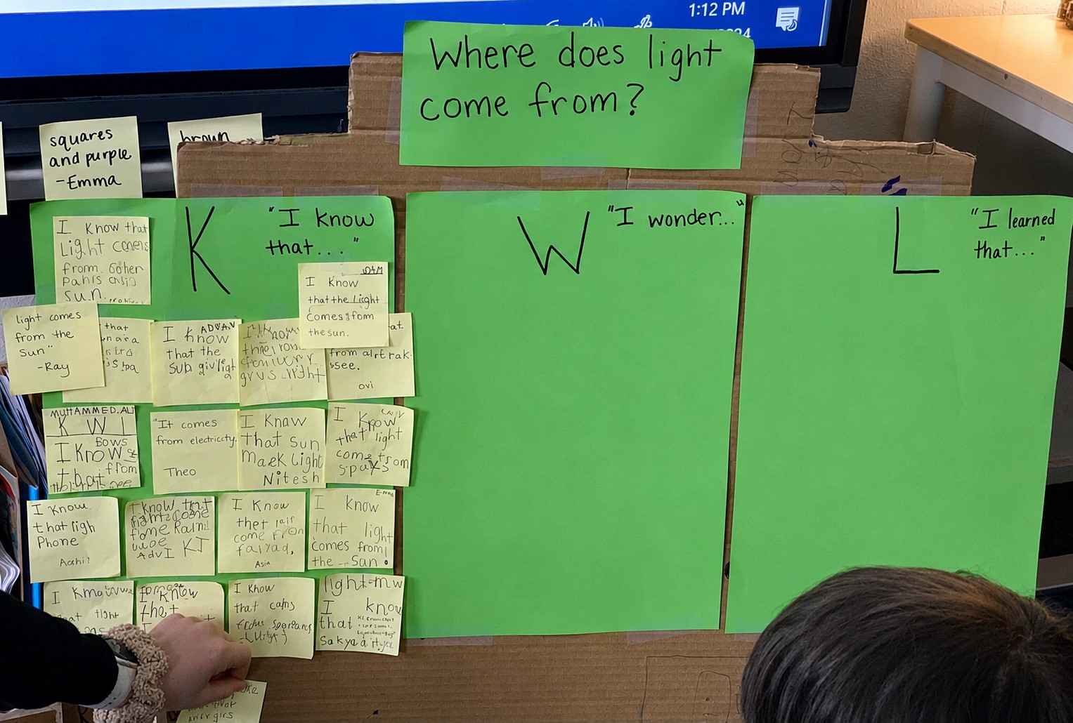 A light inquiry provocation displayed for the children